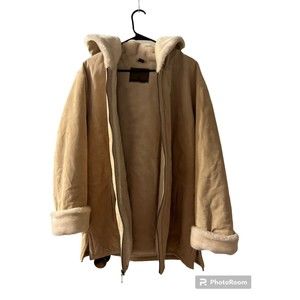 St Johns Bay  Jacket Size Large Beige Washable Suede Faux Fur Pockets Zip